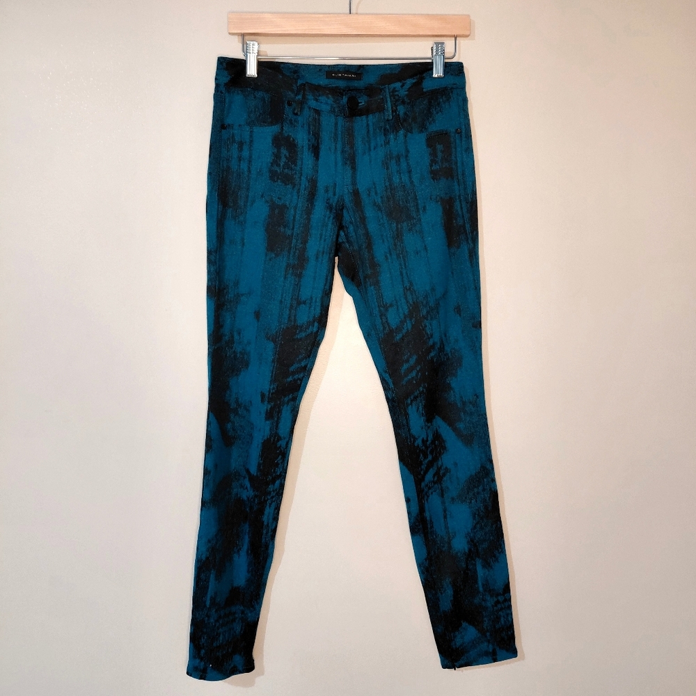 Elie Tahari Turquoise Black Print Small Size 4 Skinny Pants Ankle Zipper